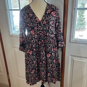ba&sh Black Floral Midi Dress with Pink Accents